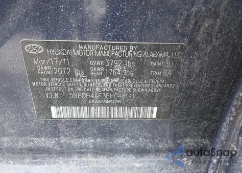 2011 Hyundai Elantra Limited из США, поврежденный, VIN 5NPDH4AE3BH044141